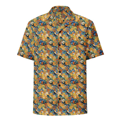 Button Shirt - Whimsical Feline Dance