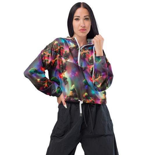 Women's Cropped Windbreaker - Nebula Dreams