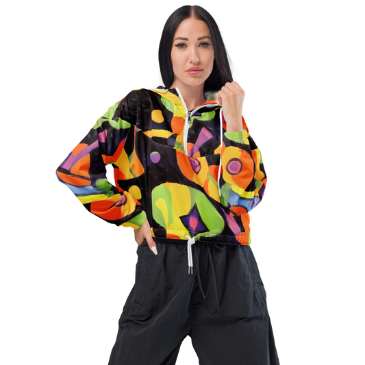 Women's Cropped Windbreaker - Neon Symphony