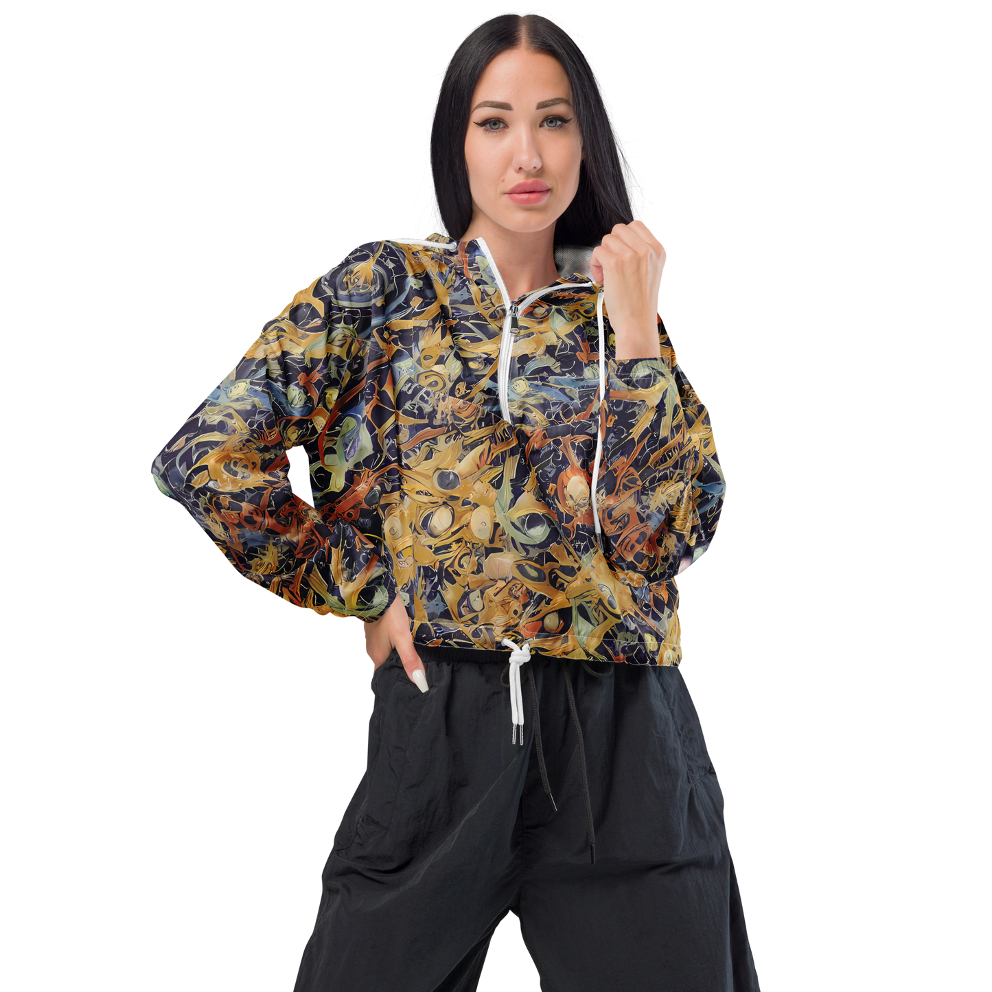 Women's Cropped Windbreaker - Quantum Symmetry