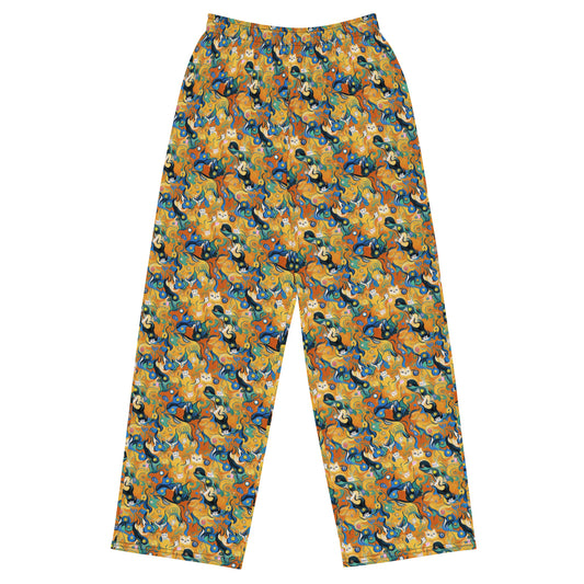 Wide-Leg Pants - Whimsical Feline Dance