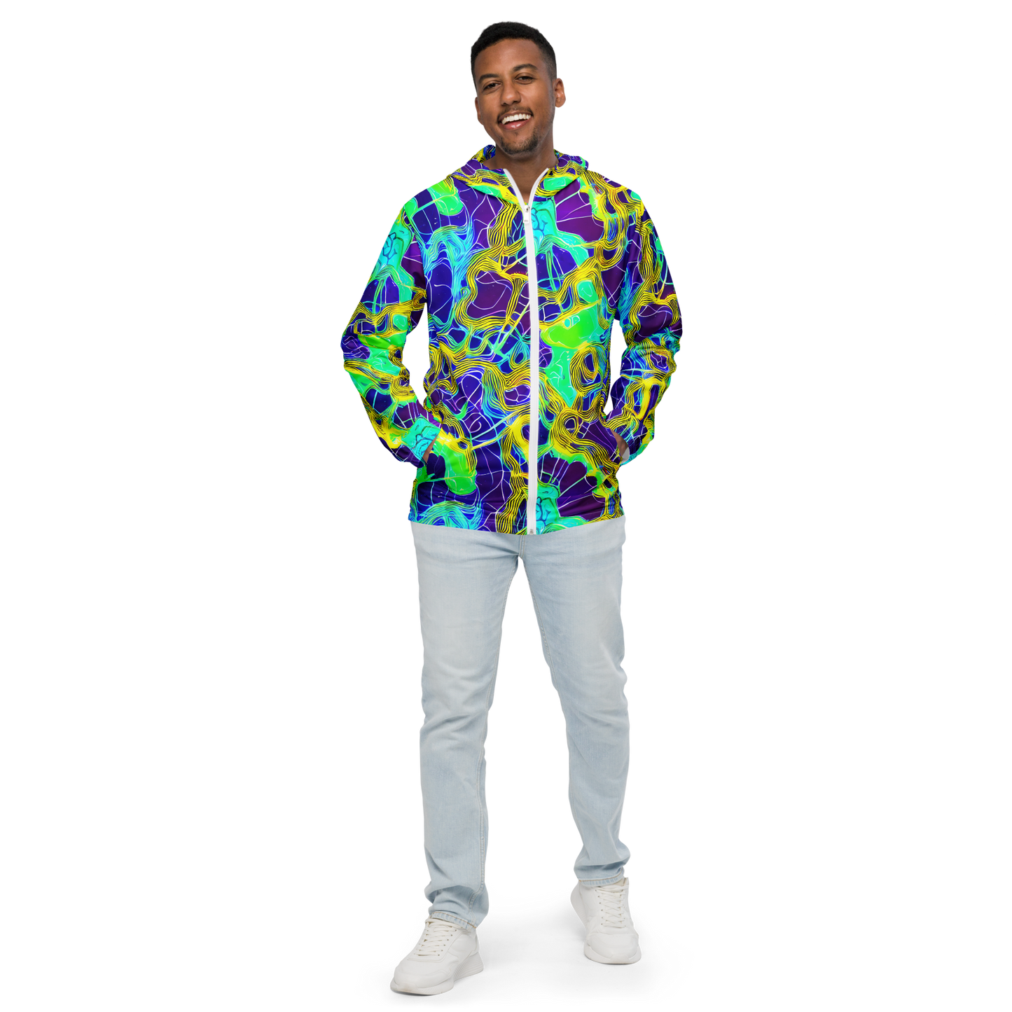 Men's Windbreaker - Neon Jungle Rhapsody