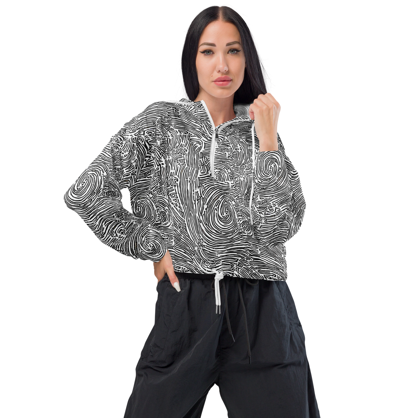 Women's Cropped Windbreaker - Whirlpool Echoes