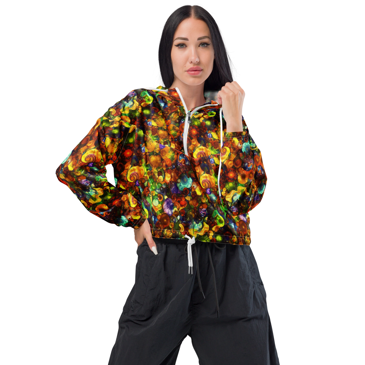 Women's Cropped Windbreaker - Spirals of Splendor