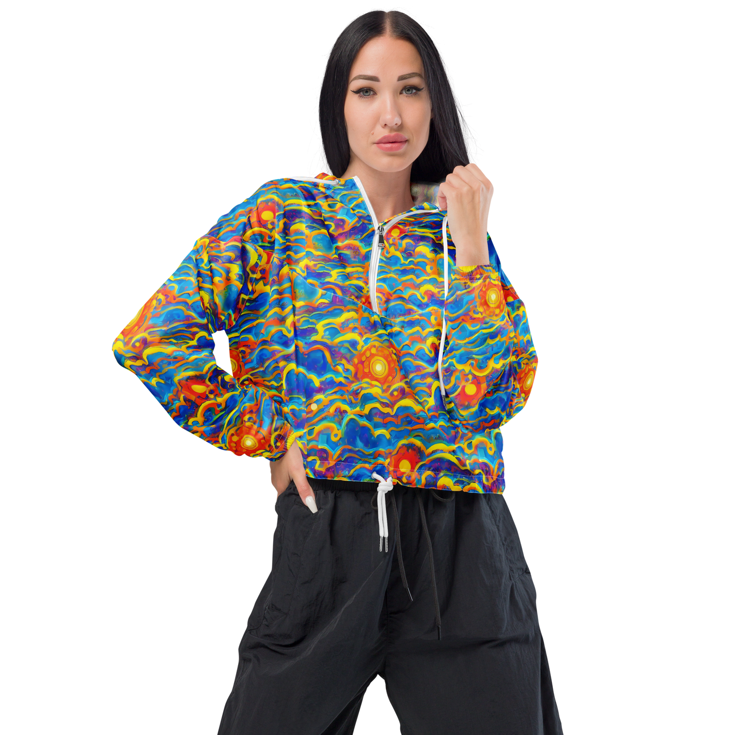 Women's Cropped Windbreaker - Chroma Ripple