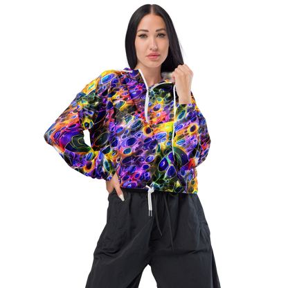 Women's Cropped Windbreaker - Neon Orbits