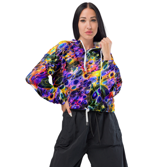 Women's Cropped Windbreaker - Neon Orbits
