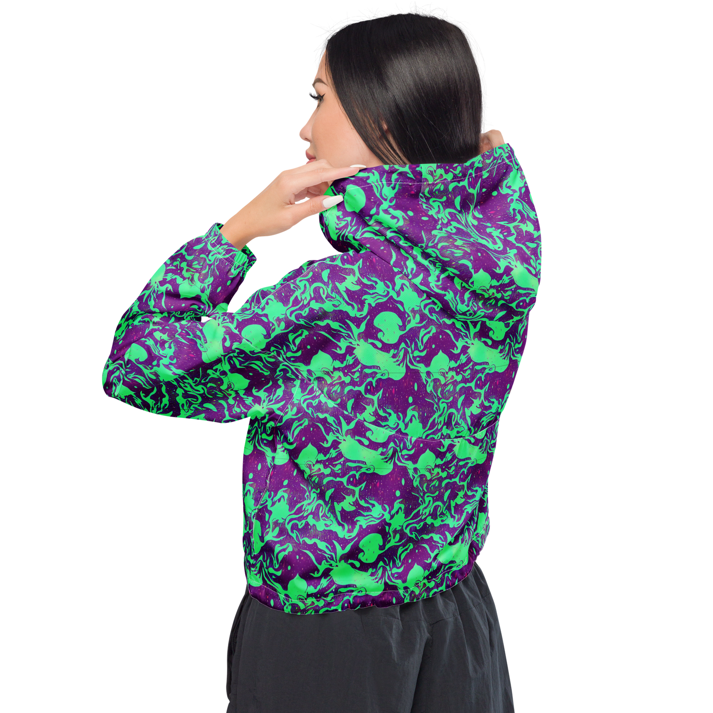 Women's Cropped Windbreaker - Alien Ripples