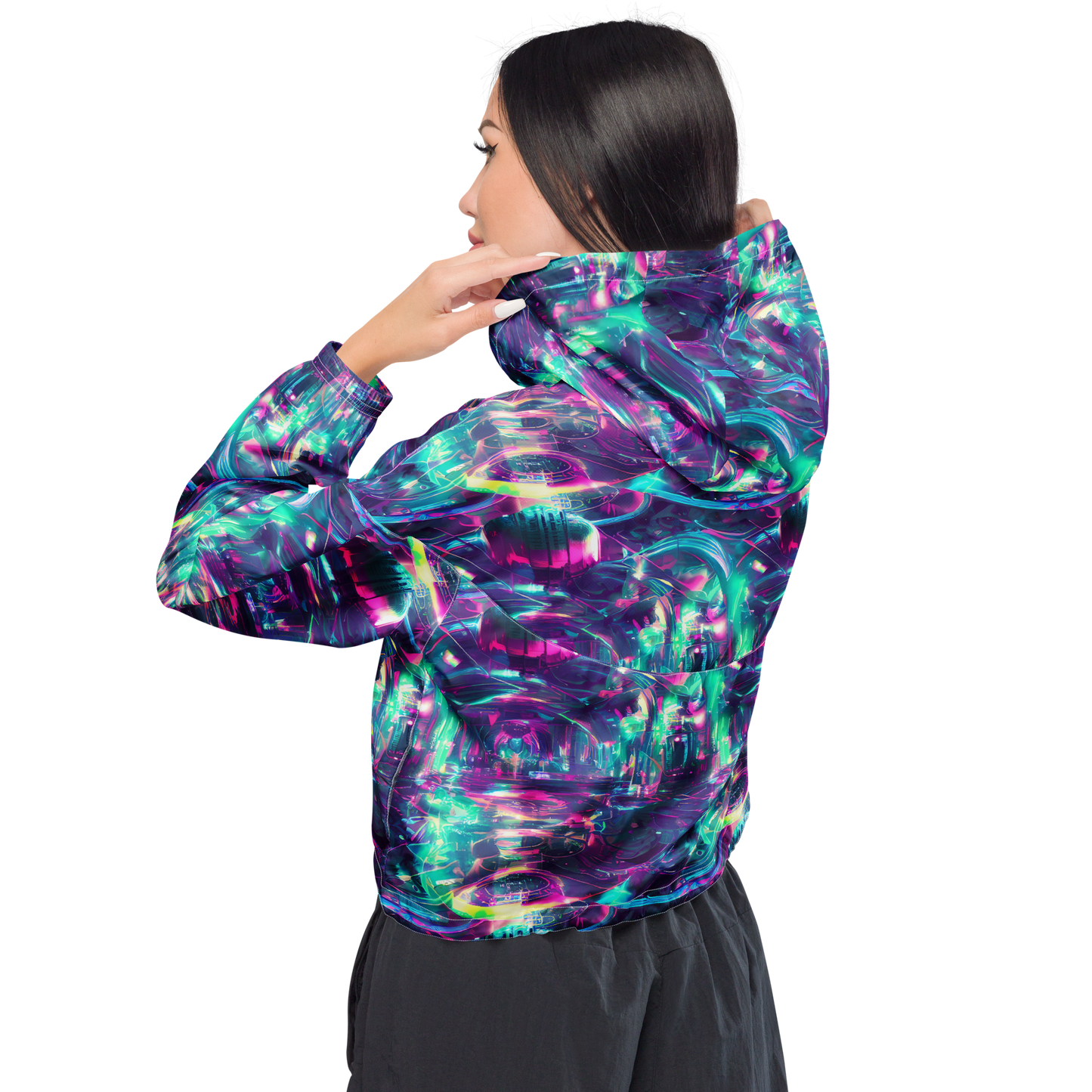 Women's Cropped Windbreaker - Synthwave Surge