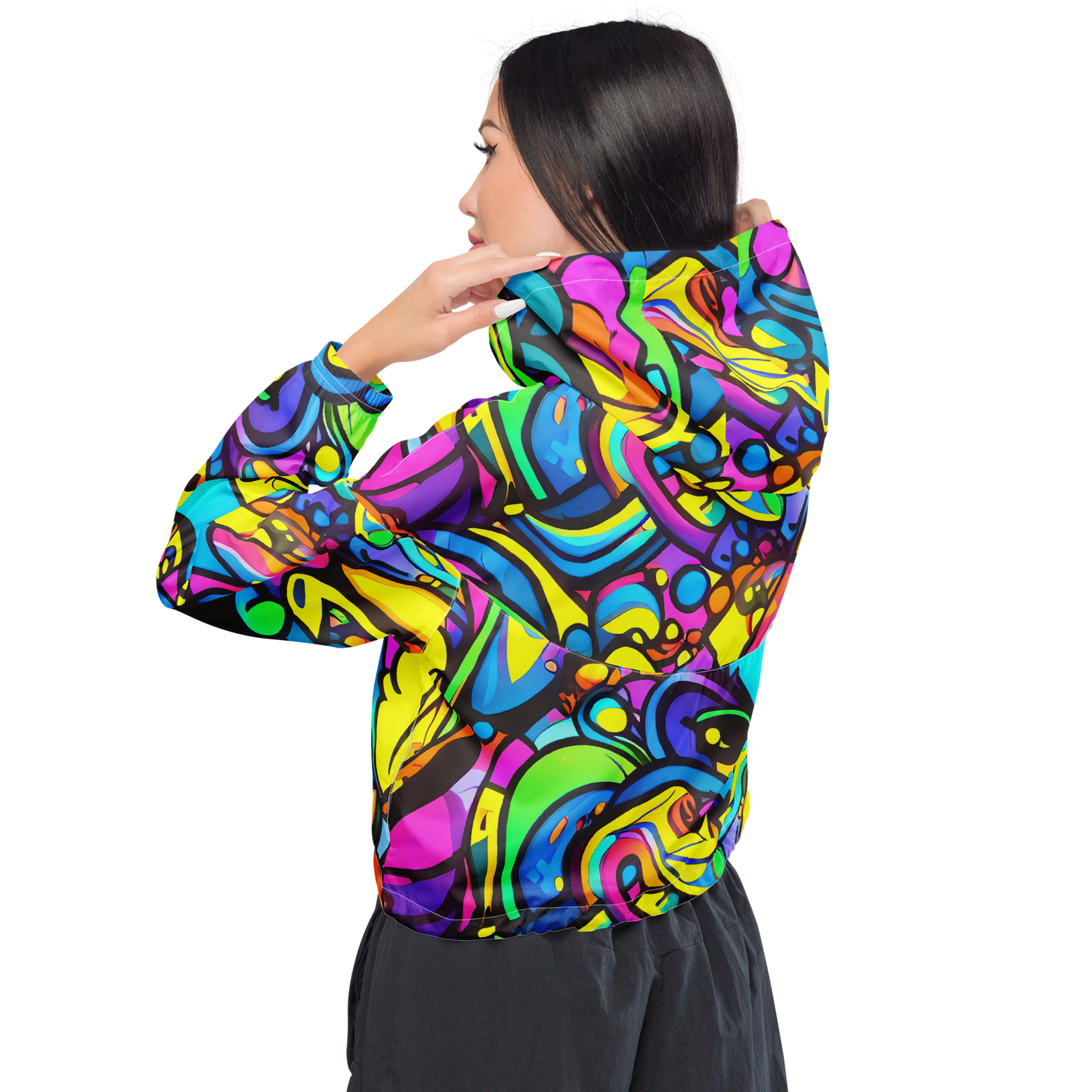 Women's Cropped Windbreaker - Kaleidoscopic Flow