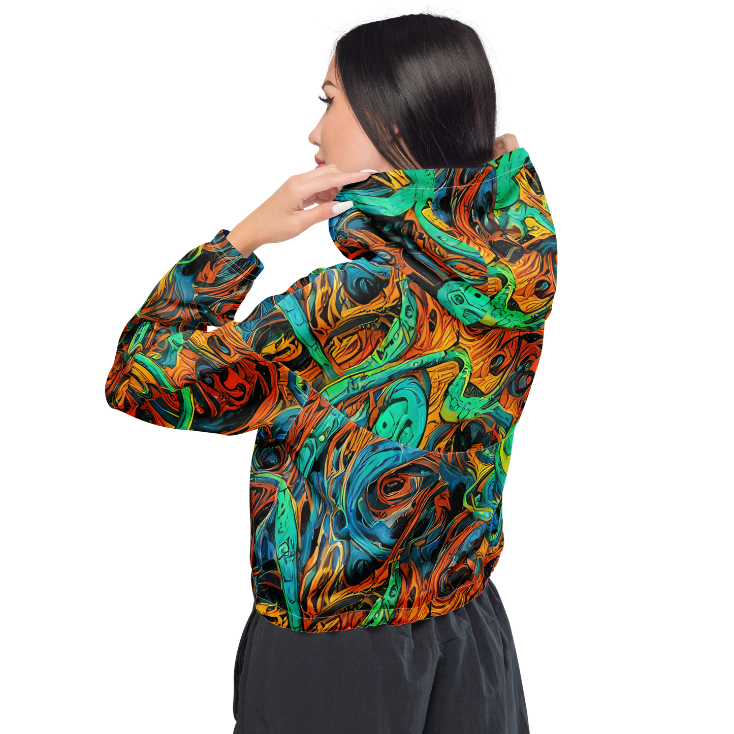 Women's Cropped Windbreaker - Flaming Mirage