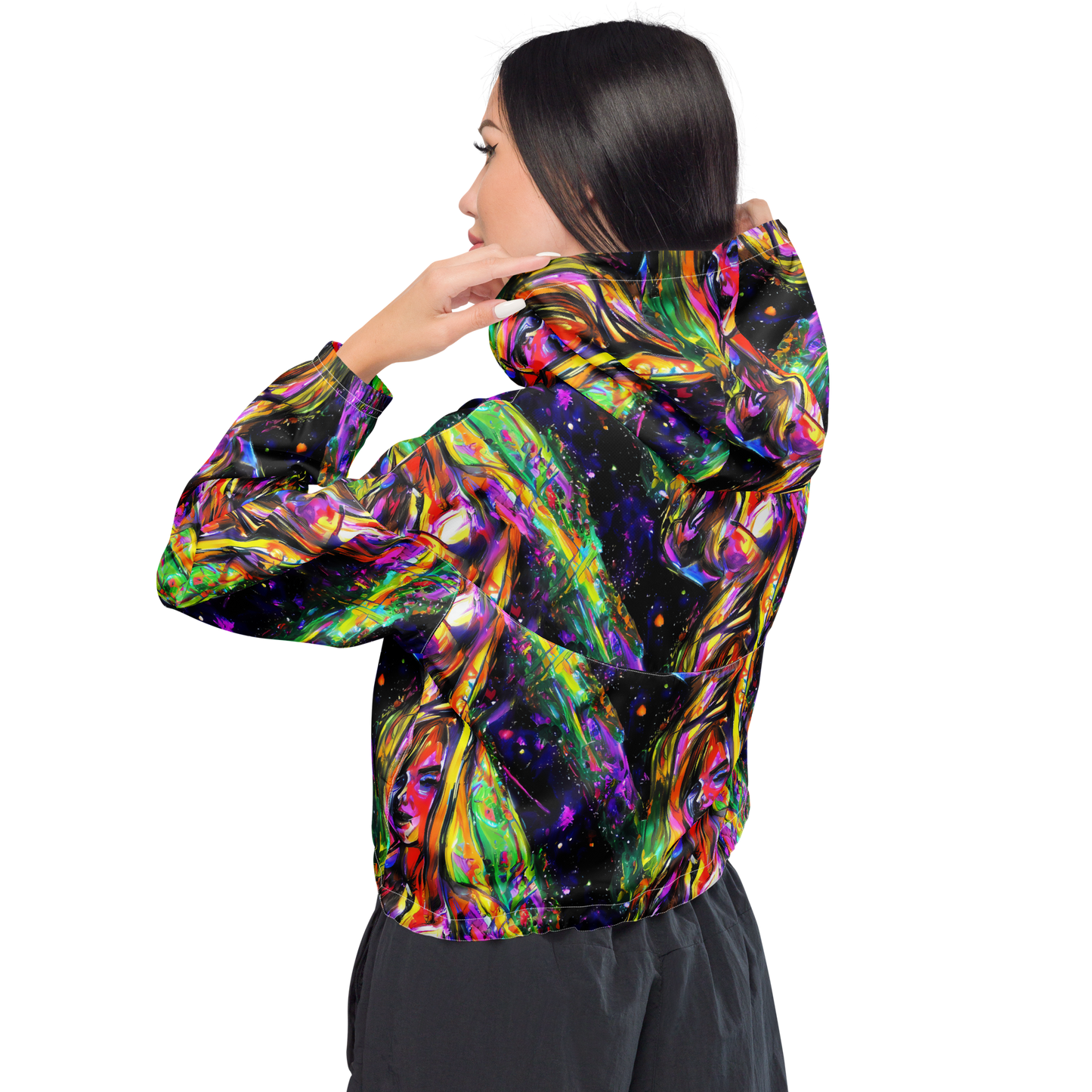 Women's Cropped Windbreaker - Galactic Flamenco