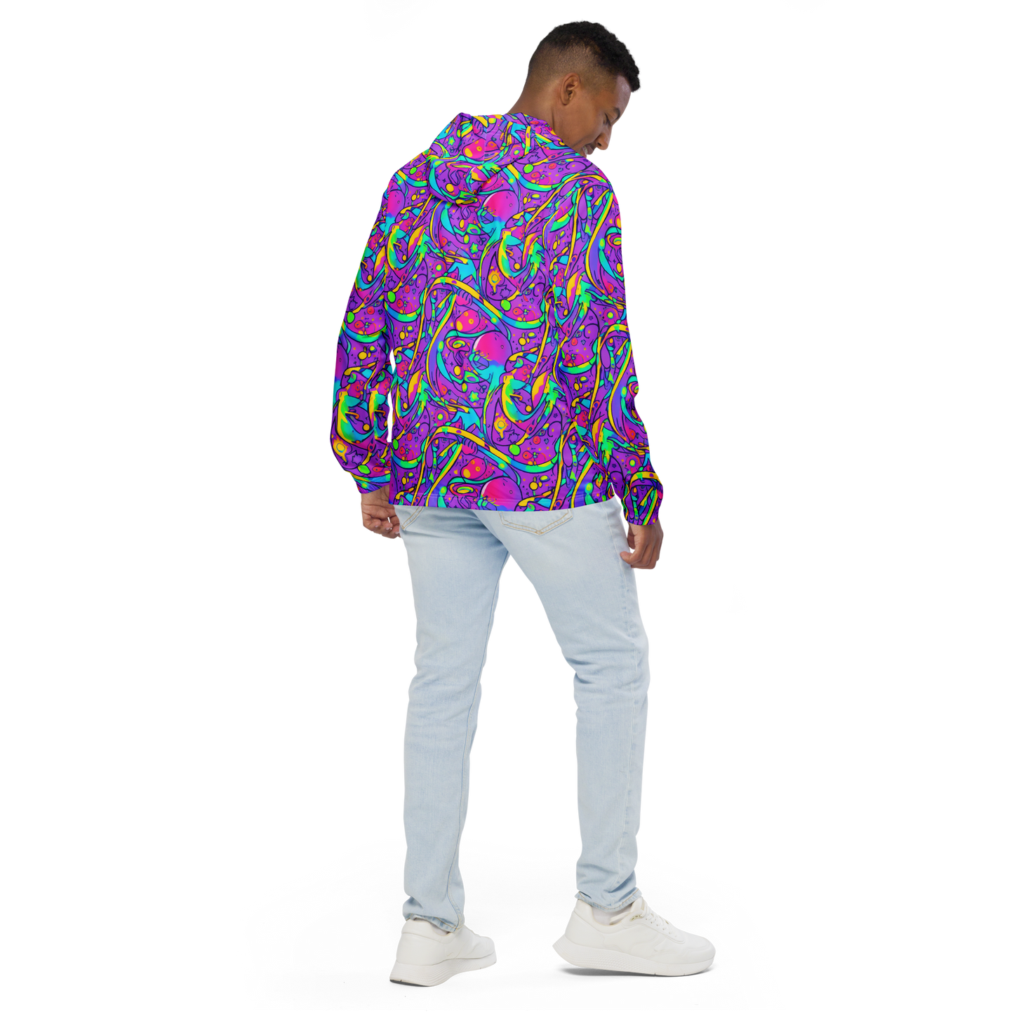 Men's Windbreaker - Neon Galaxy Whirl