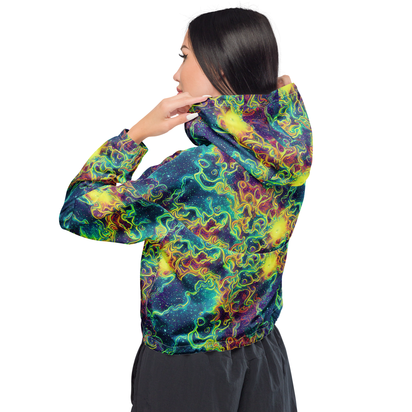 Women's Cropped Windbreaker - Echoed Pulses