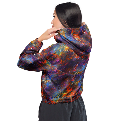 Women's Cropped Windbreaker - Auroral Ripples