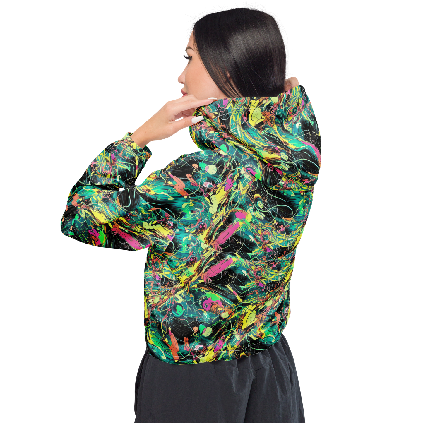 Women's Cropped Windbreaker - Cyborg Whirl