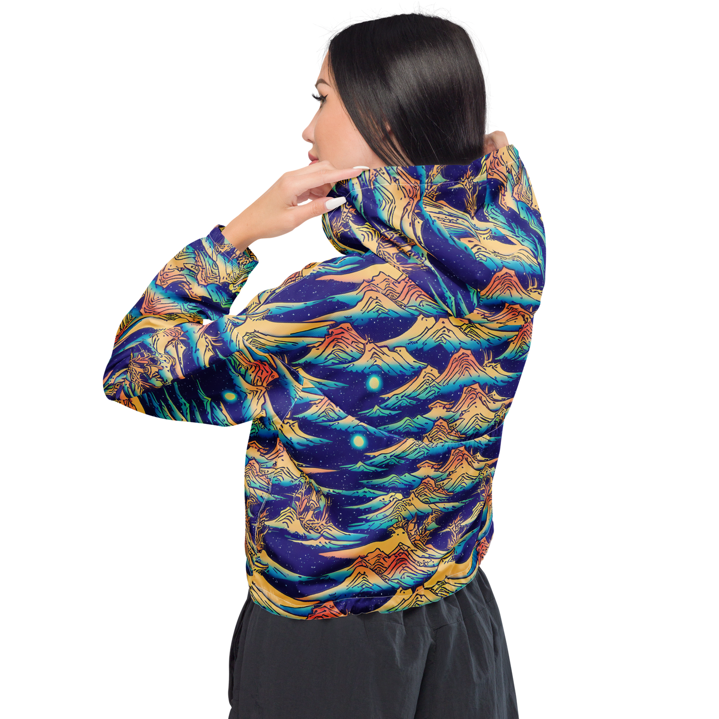 Women's Cropped Windbreaker - Mystical Mountain Mirage