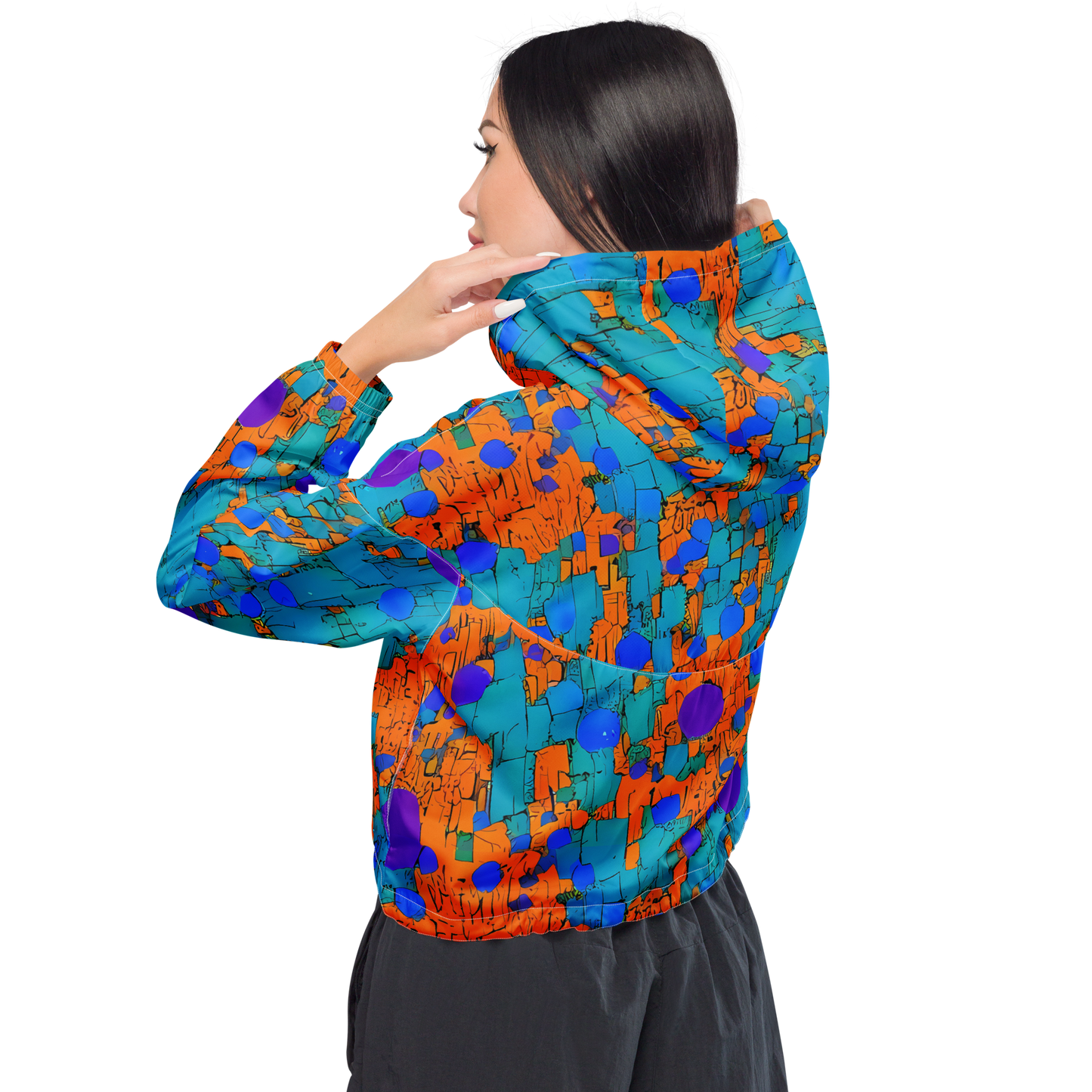 Women's Cropped Windbreaker - Intergalactic Rhythms