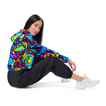 Women's Cropped Windbreaker - Neon Graffscape