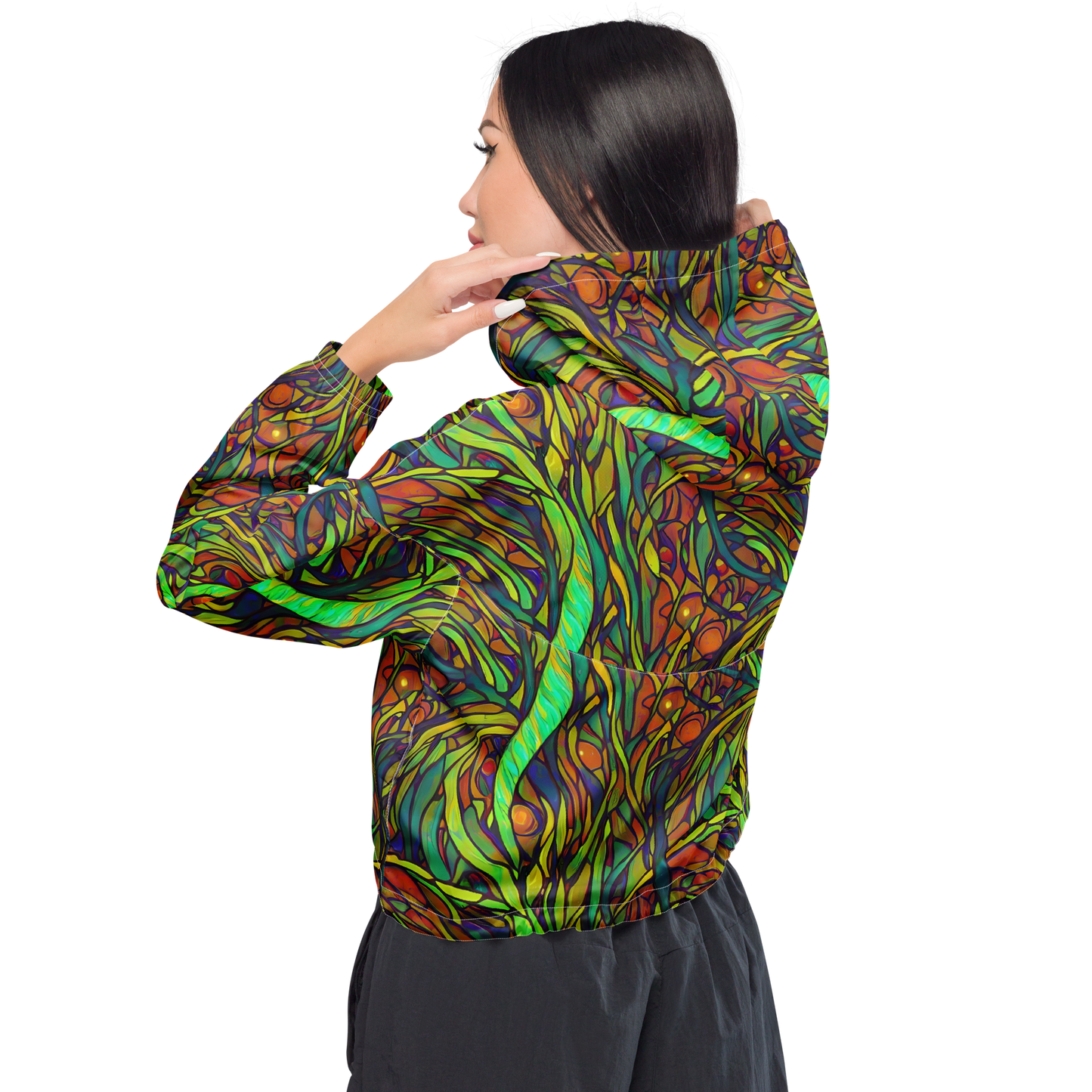 Women's Cropped Windbreaker - Cosmic Garden