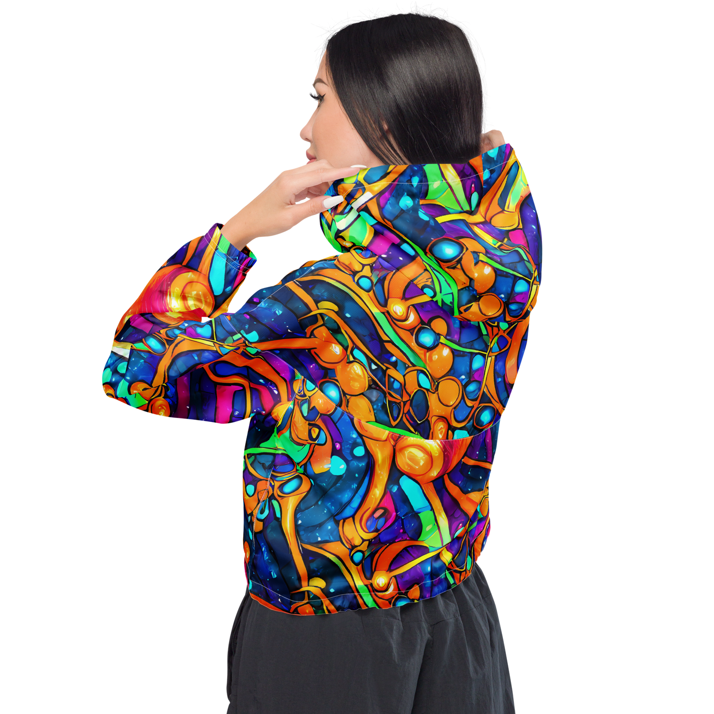 Women's Cropped Windbreaker - Iridescent Nebula