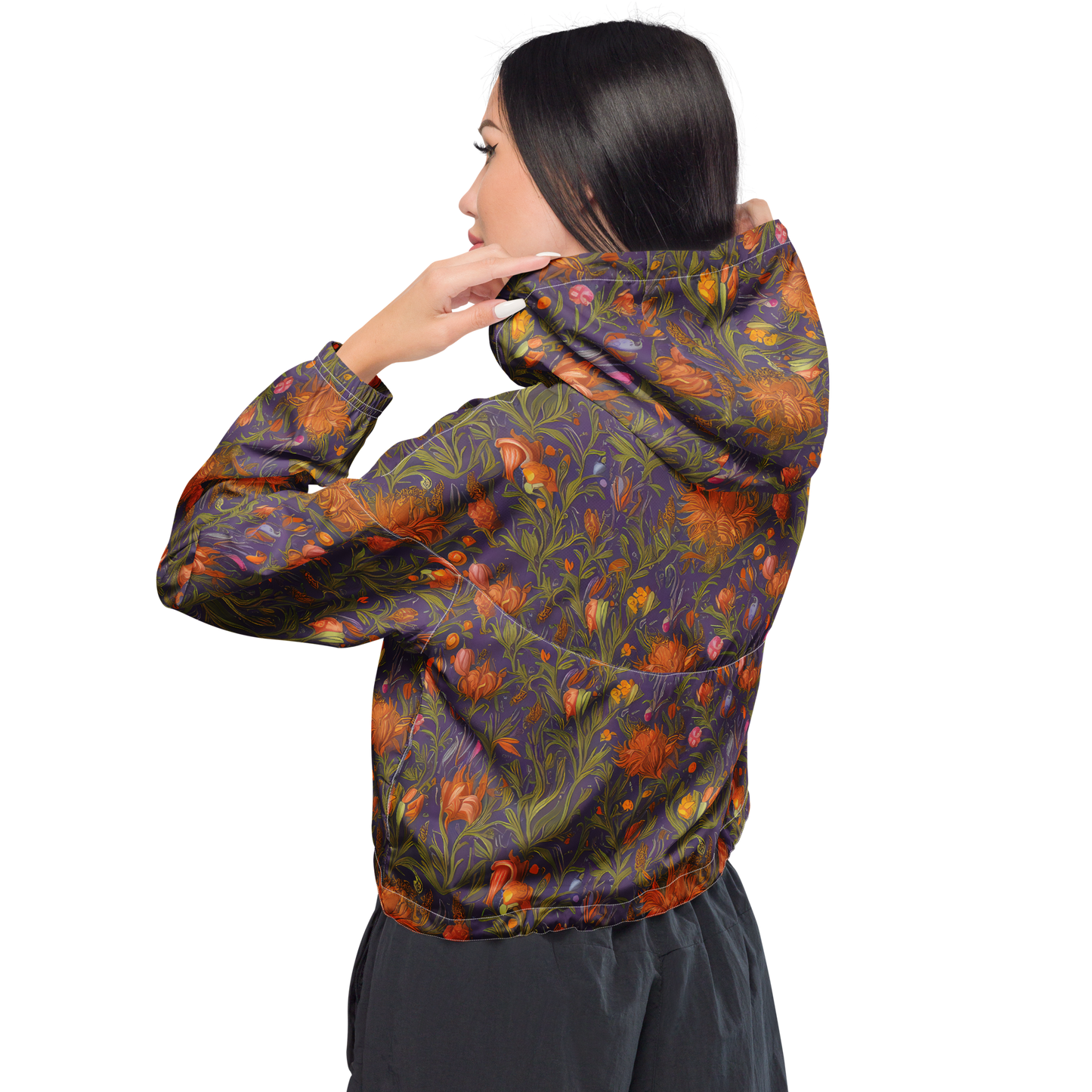 Women's Cropped Windbreaker - Botanical Nebula