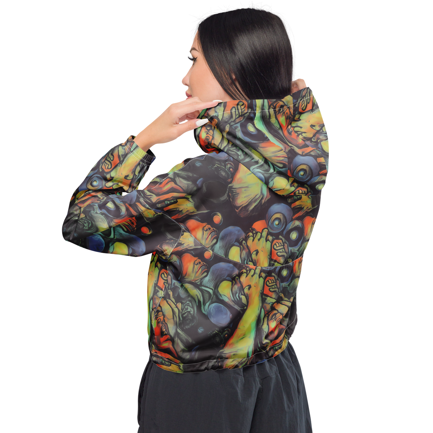 Women's Cropped Windbreaker - Cosmic Scream