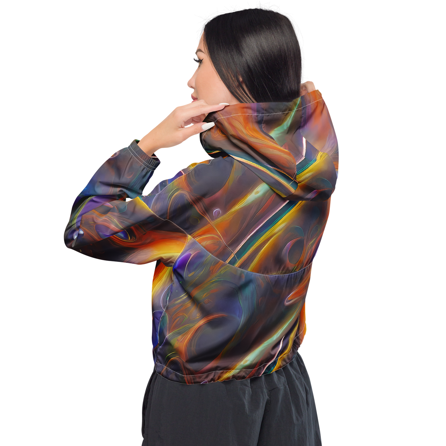 Women's Cropped Windbreaker - Pre-Raphaelite Ripple