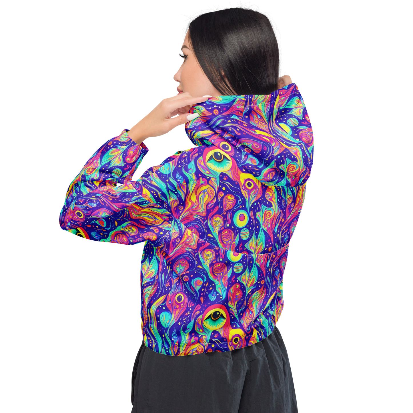 Women's Cropped Windbreaker - Mystic Petal Dance