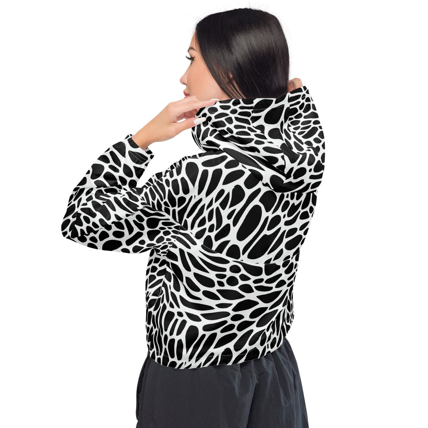 Women's Cropped Windbreaker - Monochrome Mystique