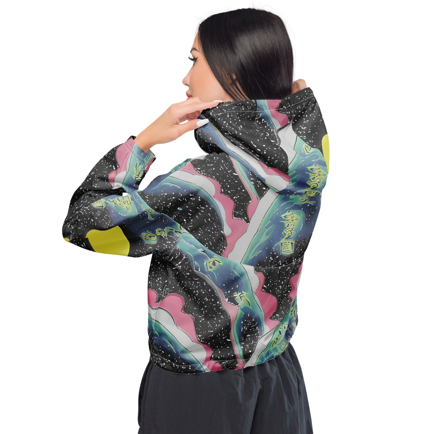 Women's Cropped Windbreaker - Lunar Waves