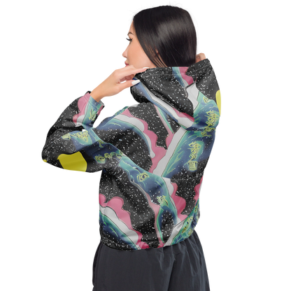 Women's Cropped Windbreaker - Lunar Waves