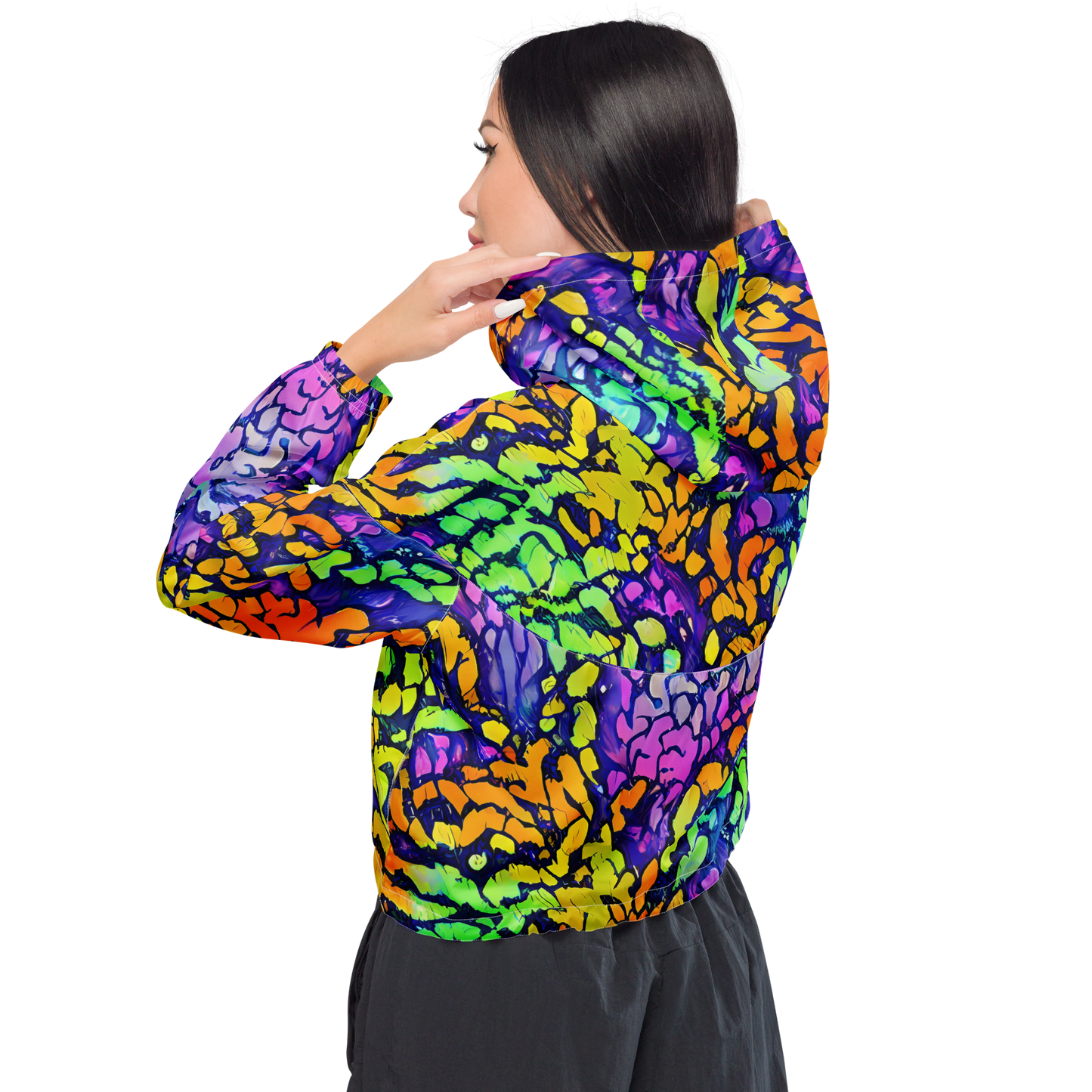 Women's Cropped Windbreaker - Surreal Waveforms