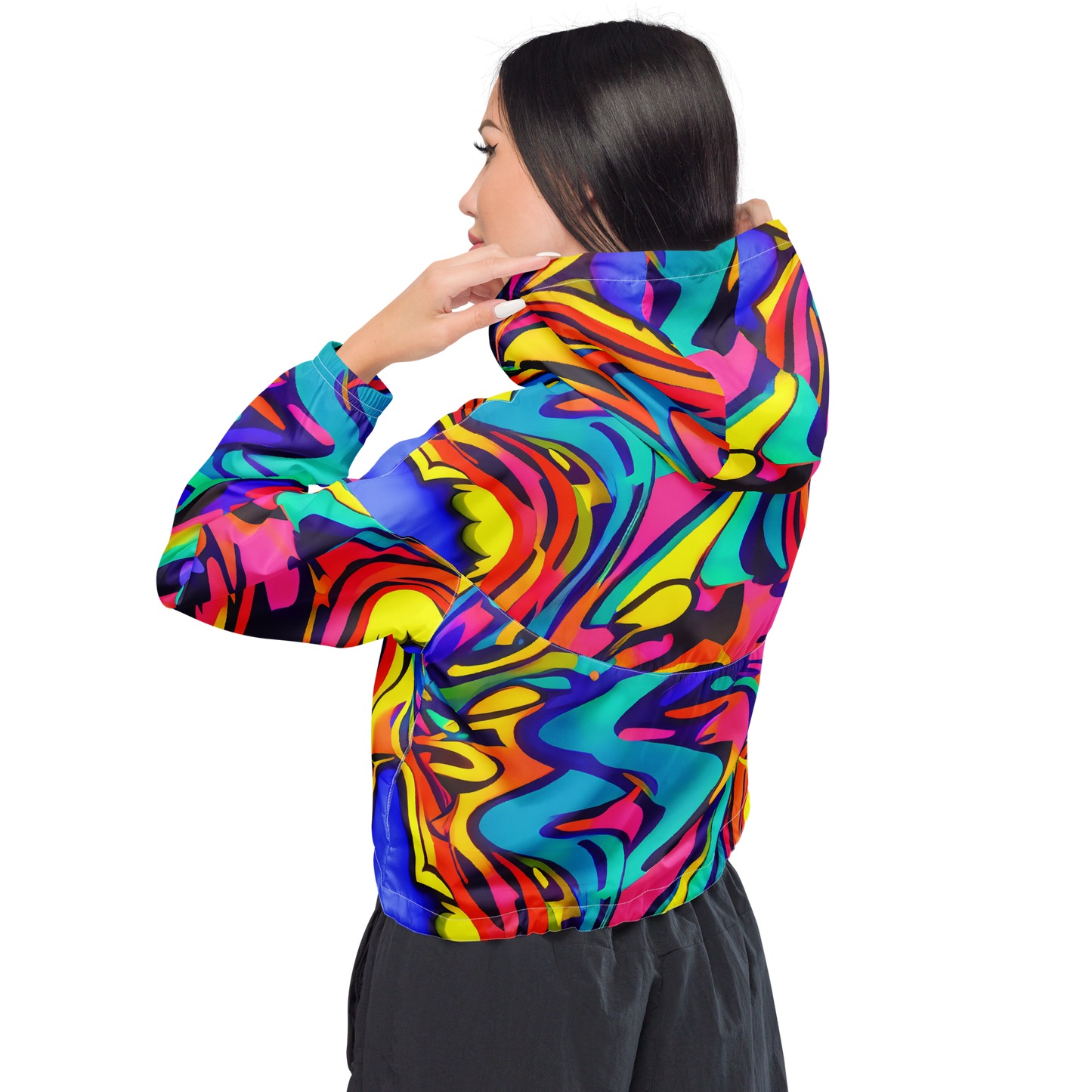 Women's Cropped Windbreaker - Electric Ecstasy