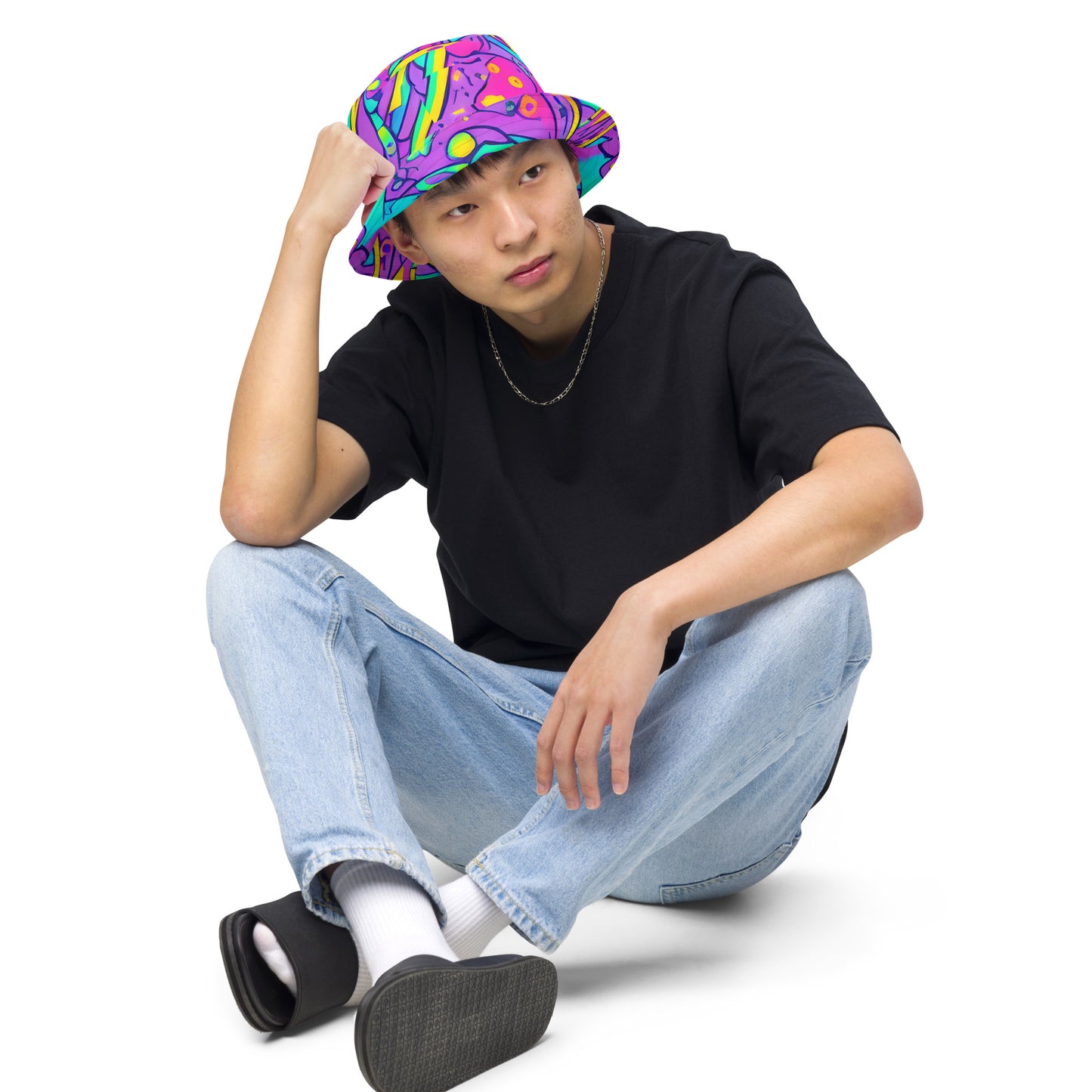 Reversible Bucket Hat - Neon Galaxy Whirl
