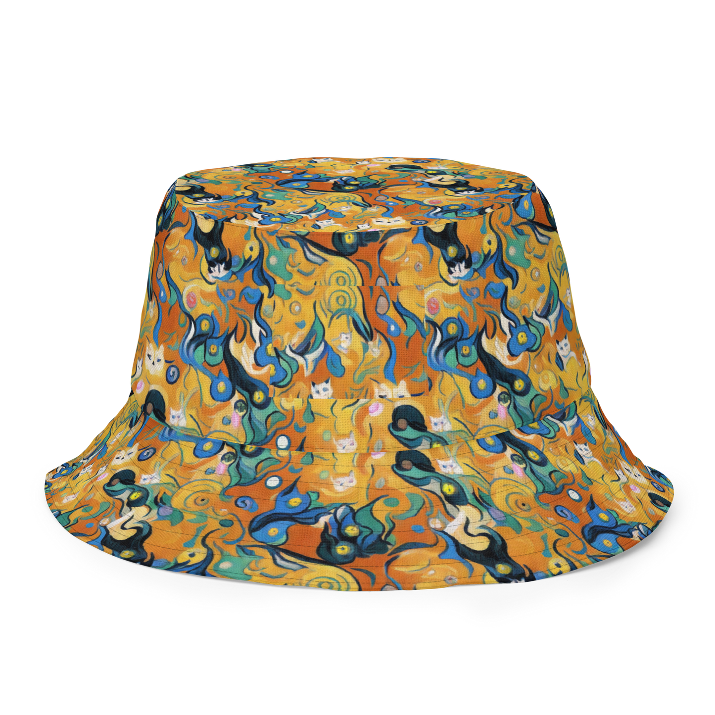 Reversible Bucket Hat - Whimsical Feline Dance