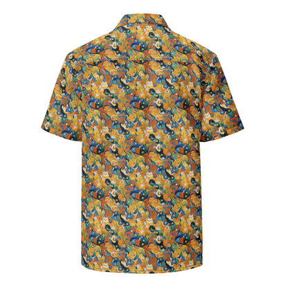 Button Shirt - Whimsical Feline Dance
