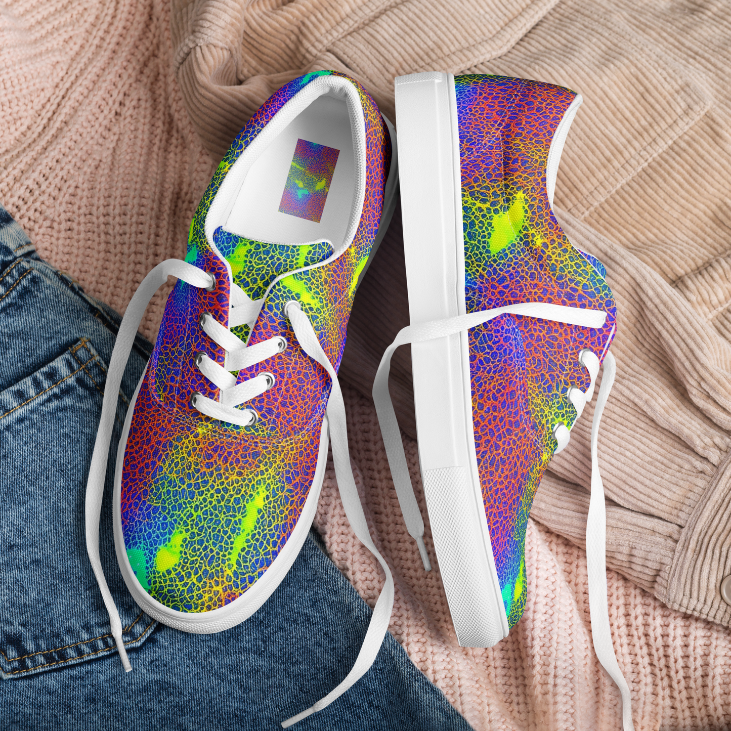 Men's Lace-Up Canvas Shoes - Prismatic Web