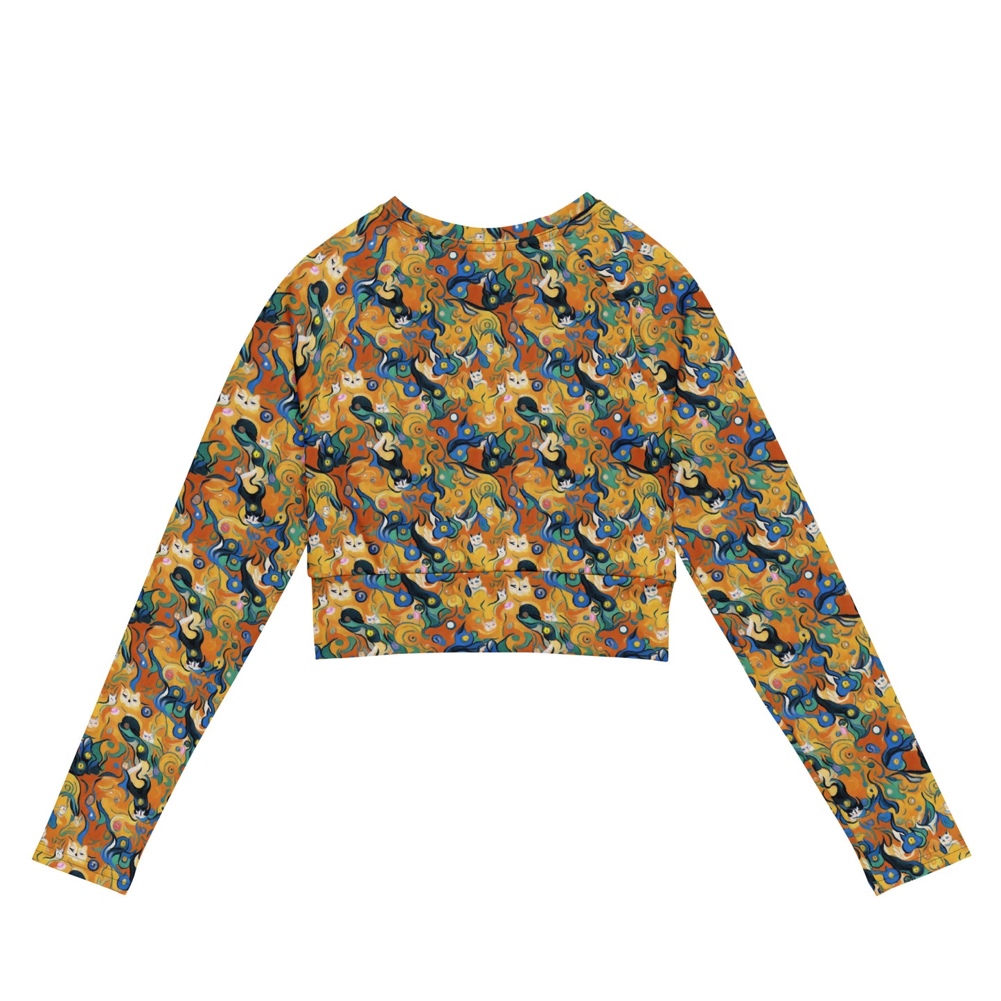 Long Sleeve Crop Top - Whimsical Feline Dance