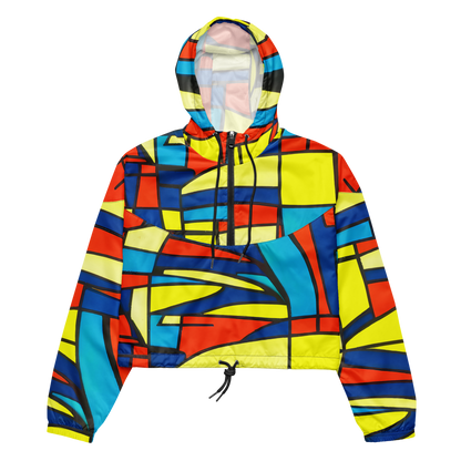 Women's Cropped Windbreaker - Neon Fractals