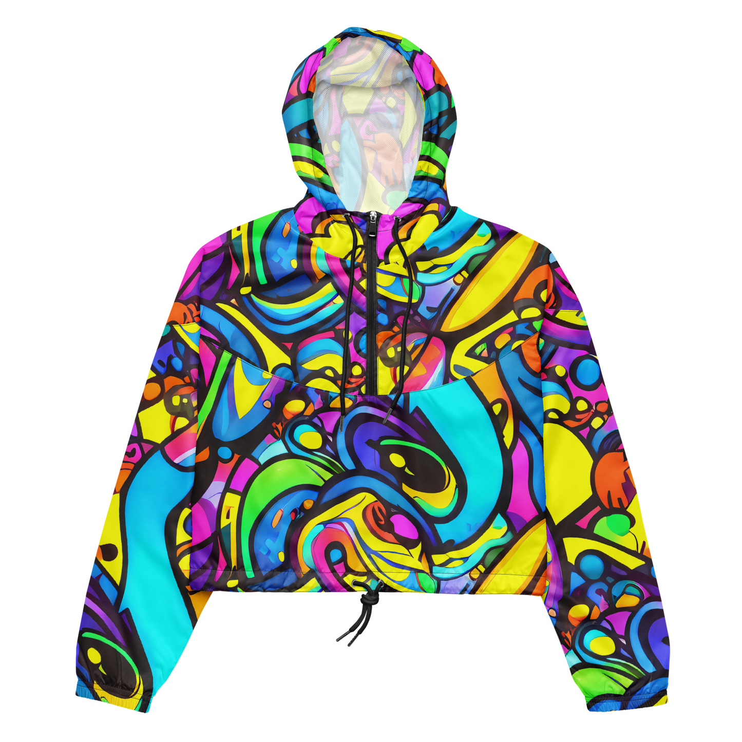 Women's Cropped Windbreaker - Kaleidoscopic Flow