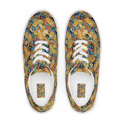 Women's Lace-Up Canvas Shoes - Whimsical Feline Dance