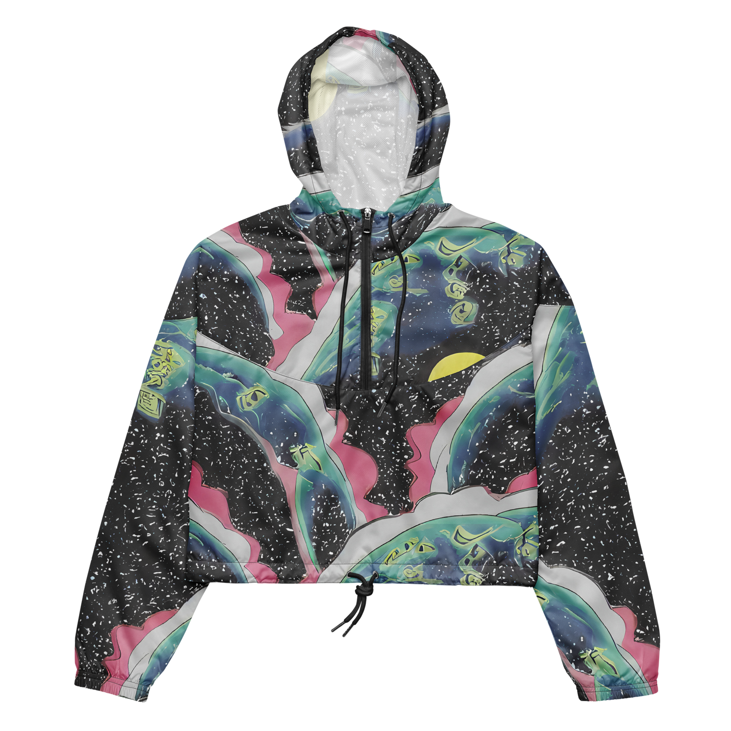 Women's Cropped Windbreaker - Lunar Waves