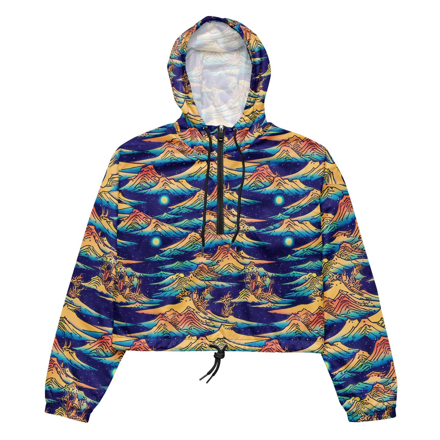 Women's Cropped Windbreaker - Mystical Mountain Mirage