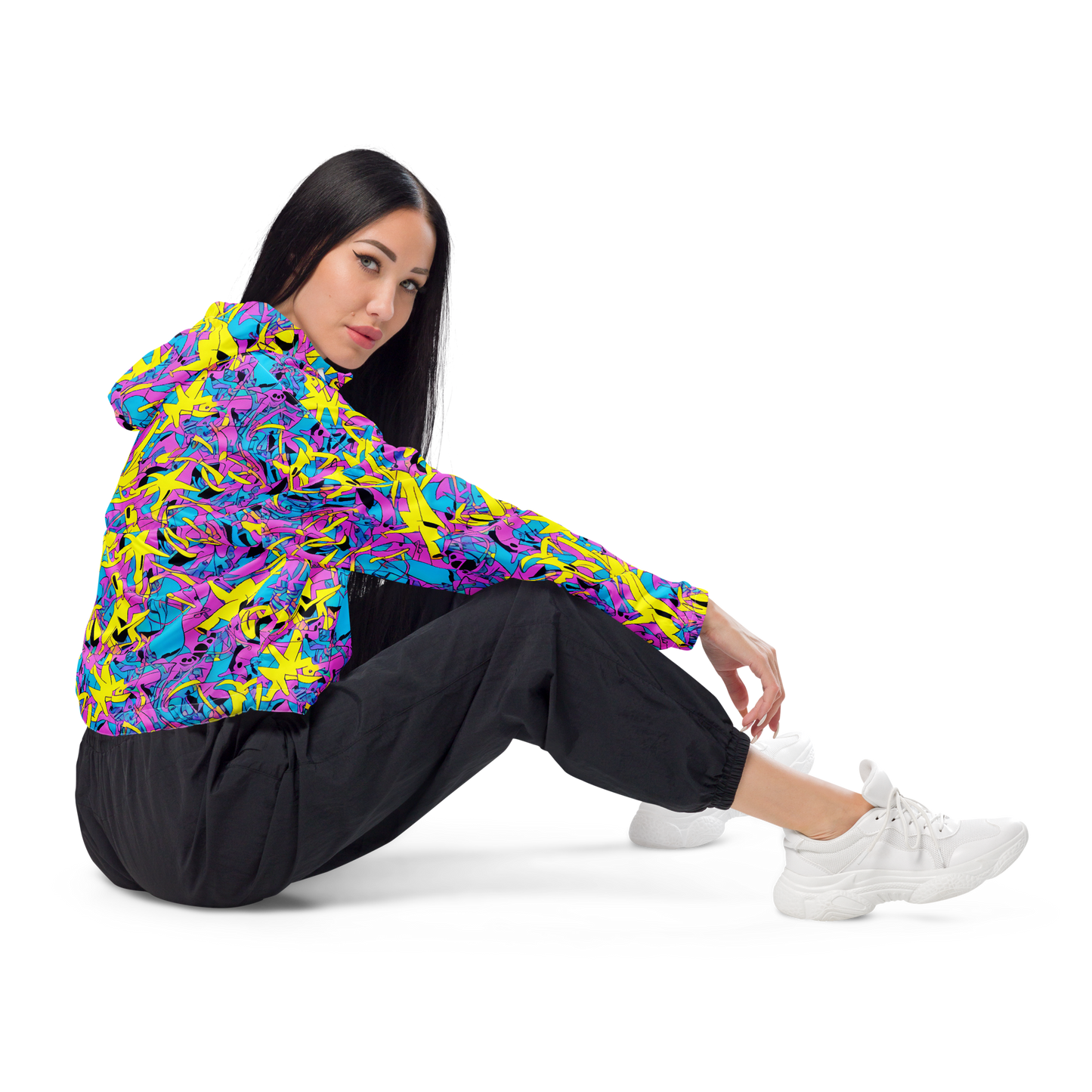 Women's Cropped Windbreaker - Neon Jive