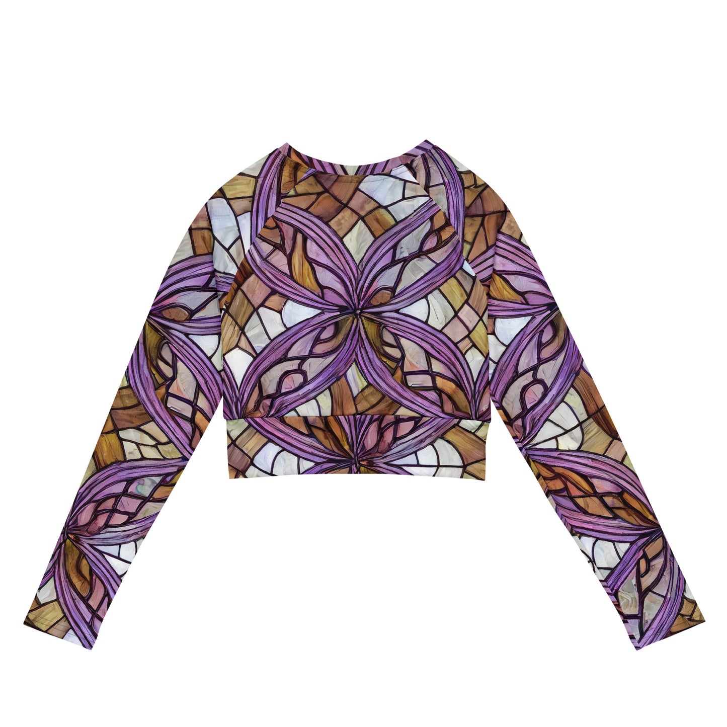 Long Sleeve Crop Top - Stained Glass Whirl
