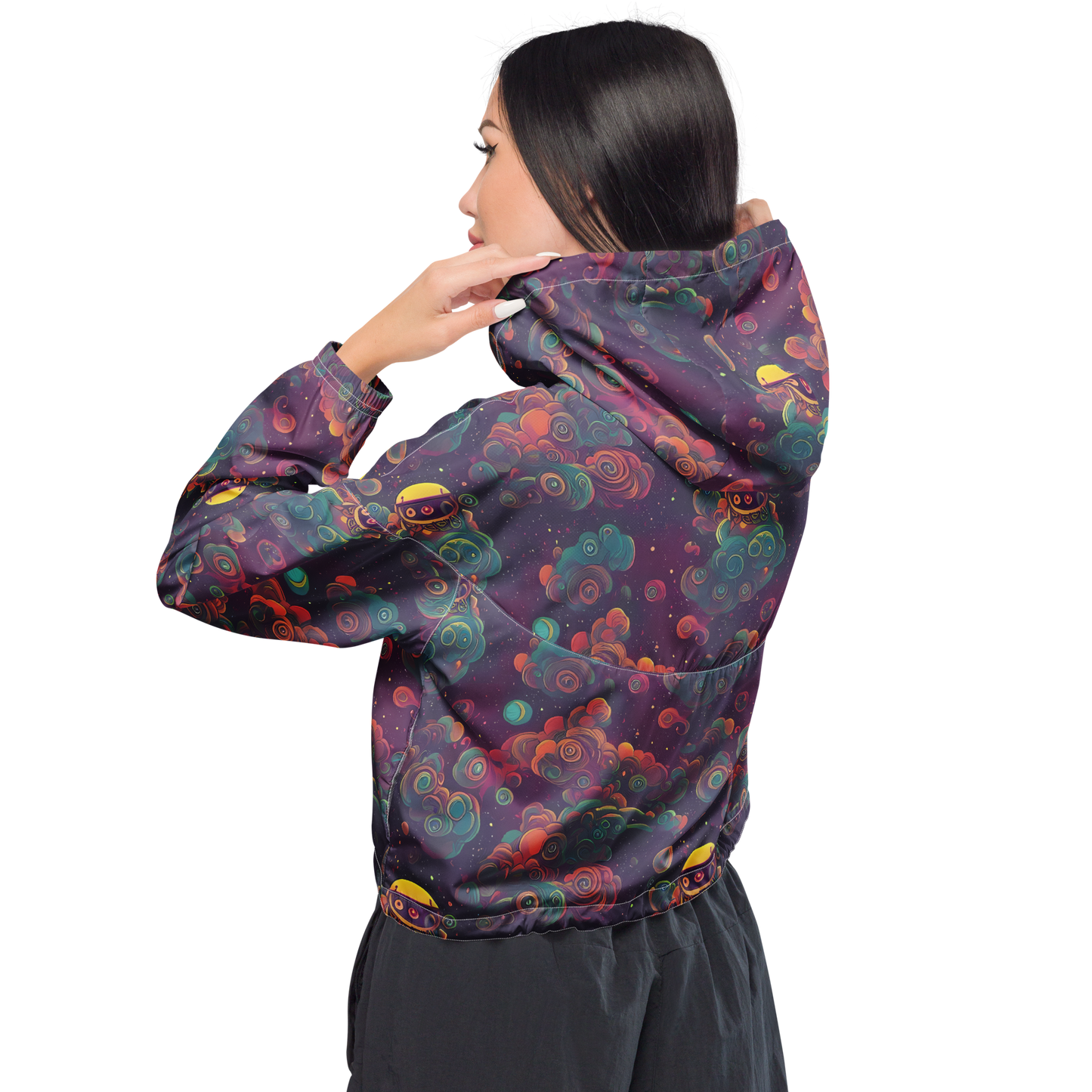 Women's Cropped Windbreaker - Nebula Dreamscape