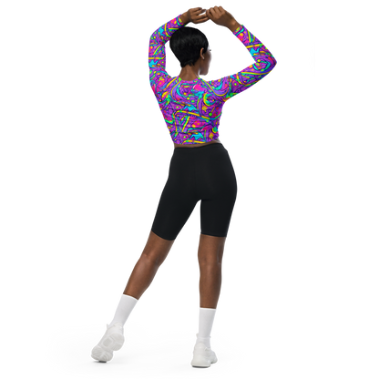 Long Sleeve Crop Top - Neon Galaxy Whirl