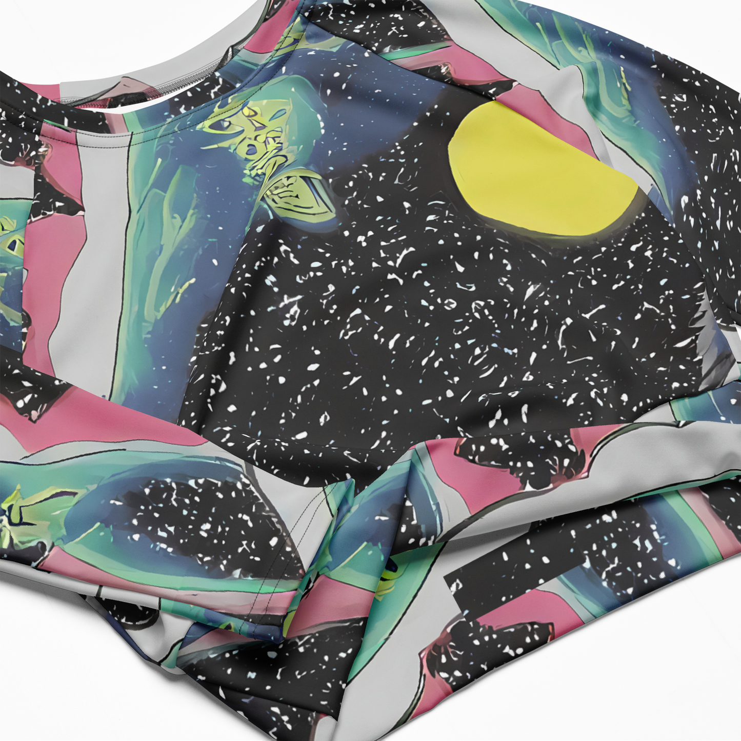 Long Sleeve Crop Top - Lunar Waves