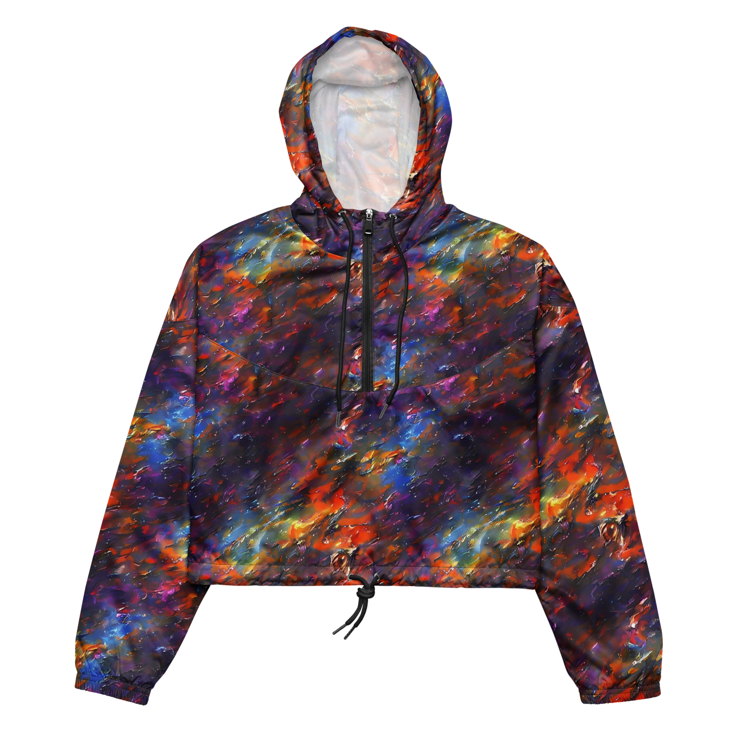 Women's Cropped Windbreaker - Auroral Ripples